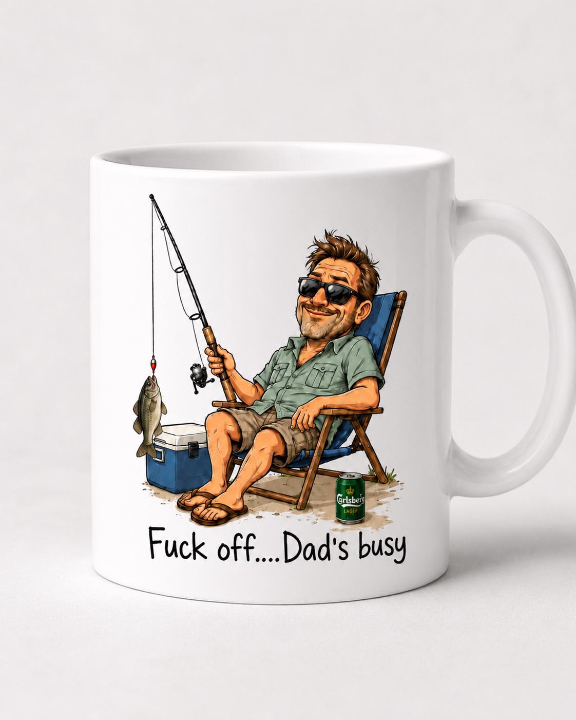 Funny Fishing Dad Ceramic Mug - "Dad's Busy" Sarcastic 11oz Coffee Cup