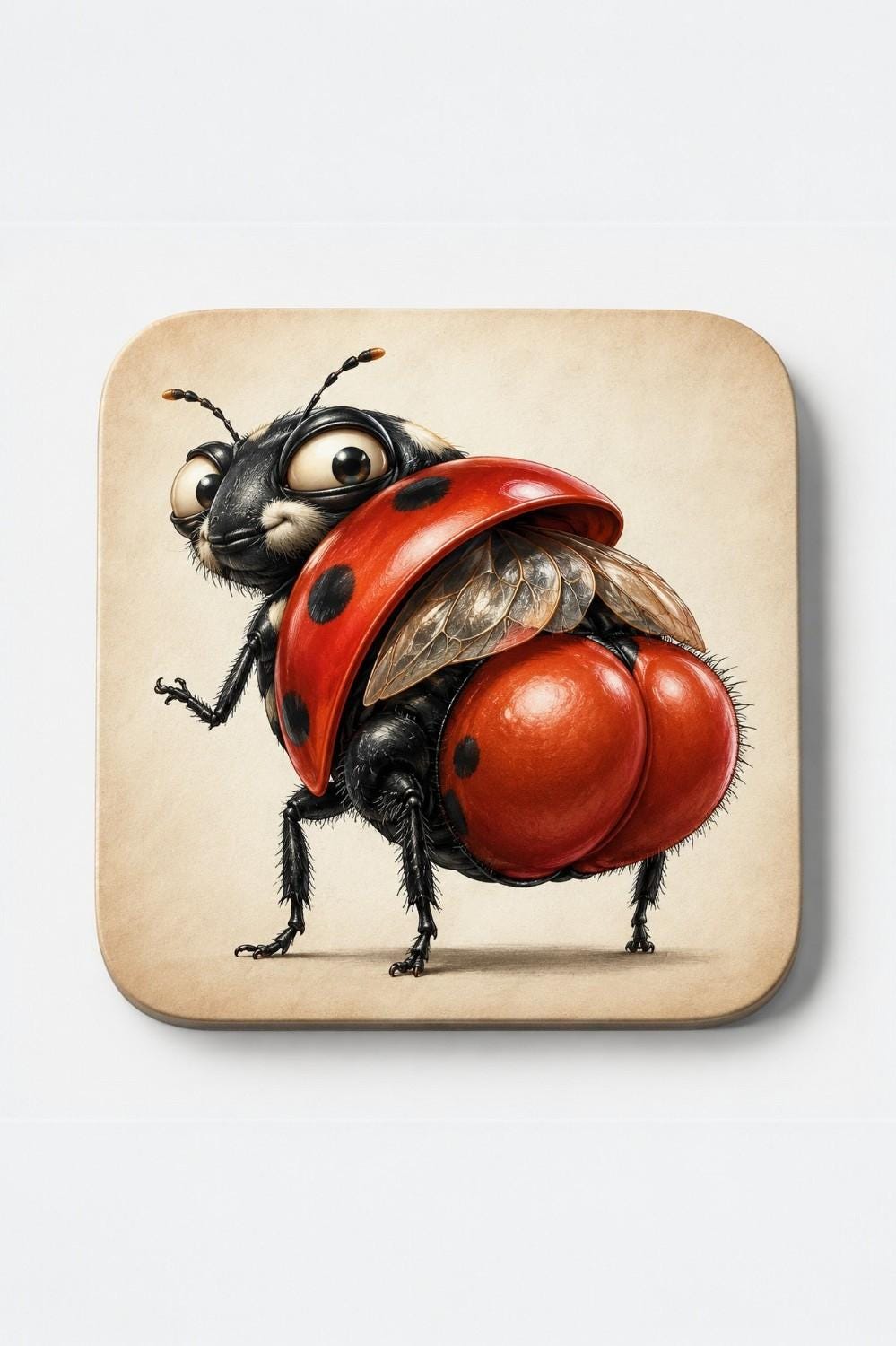 Funny Insect Coasters Set of 4, Bee Ant Caterpillar Ladybird Quirky Handmade Bug Gift