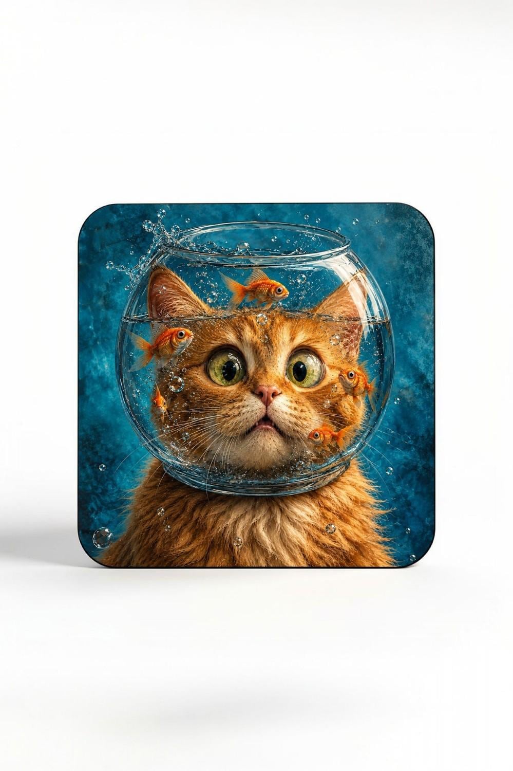 Cat Coasters Set of 4, Goldfish Bowl Coasters, Cat Lover Gift, Handmade Coaster Set, Quirky Animal