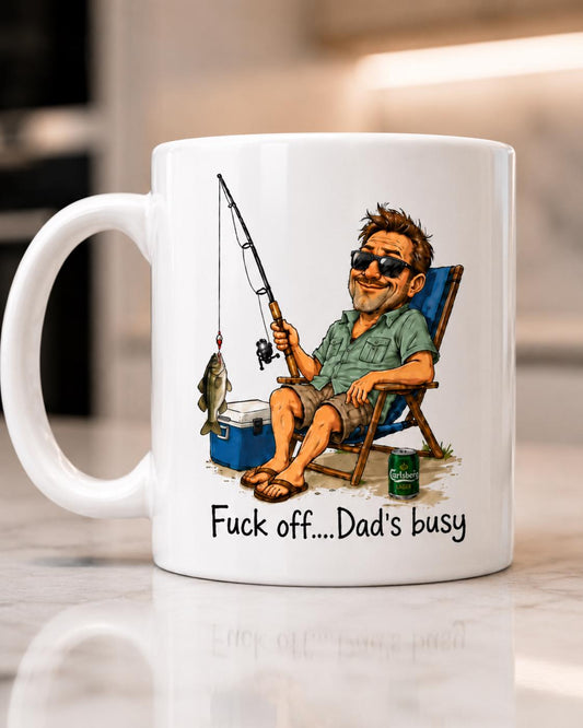 Funny Fishing Dad Ceramic Mug - "Dad's Busy" Sarcastic 11oz Coffee Cup