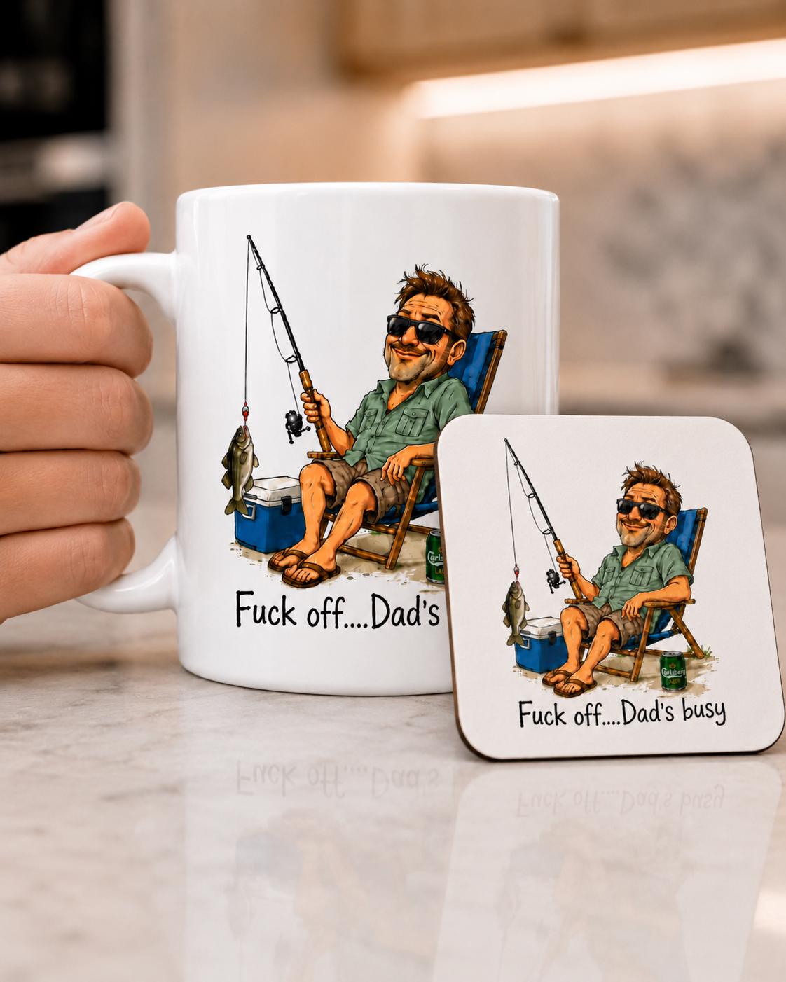 Funny Fishing Dad Ceramic Mug - "Dad's Busy" Sarcastic 11oz Coffee Cup