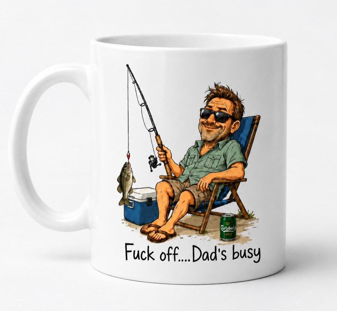 Funny Fishing Dad Ceramic Mug - "Dad's Busy" Sarcastic 11oz Coffee Cup