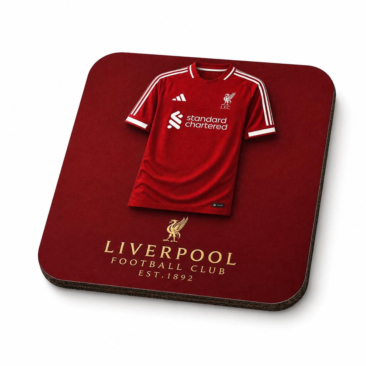 Liverpool Football Coaster Set of 4, Anfield Liver Bird and Stadium and shirt Designs