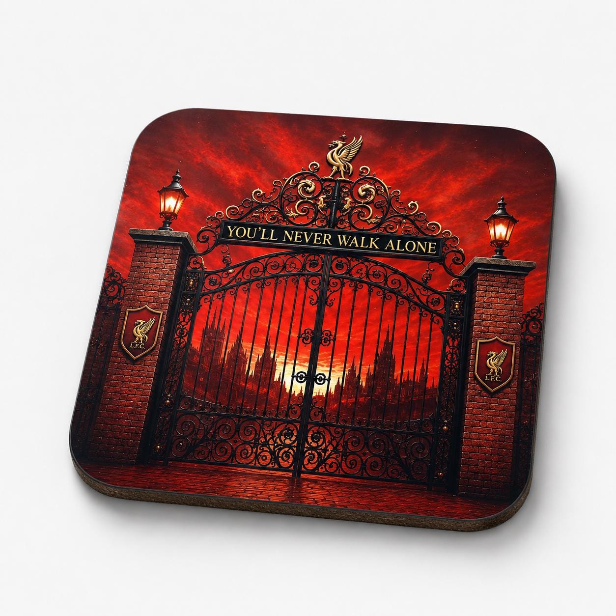 Liverpool Football Coaster Set of 4, Anfield Liver Bird and Stadium and shirt Designs