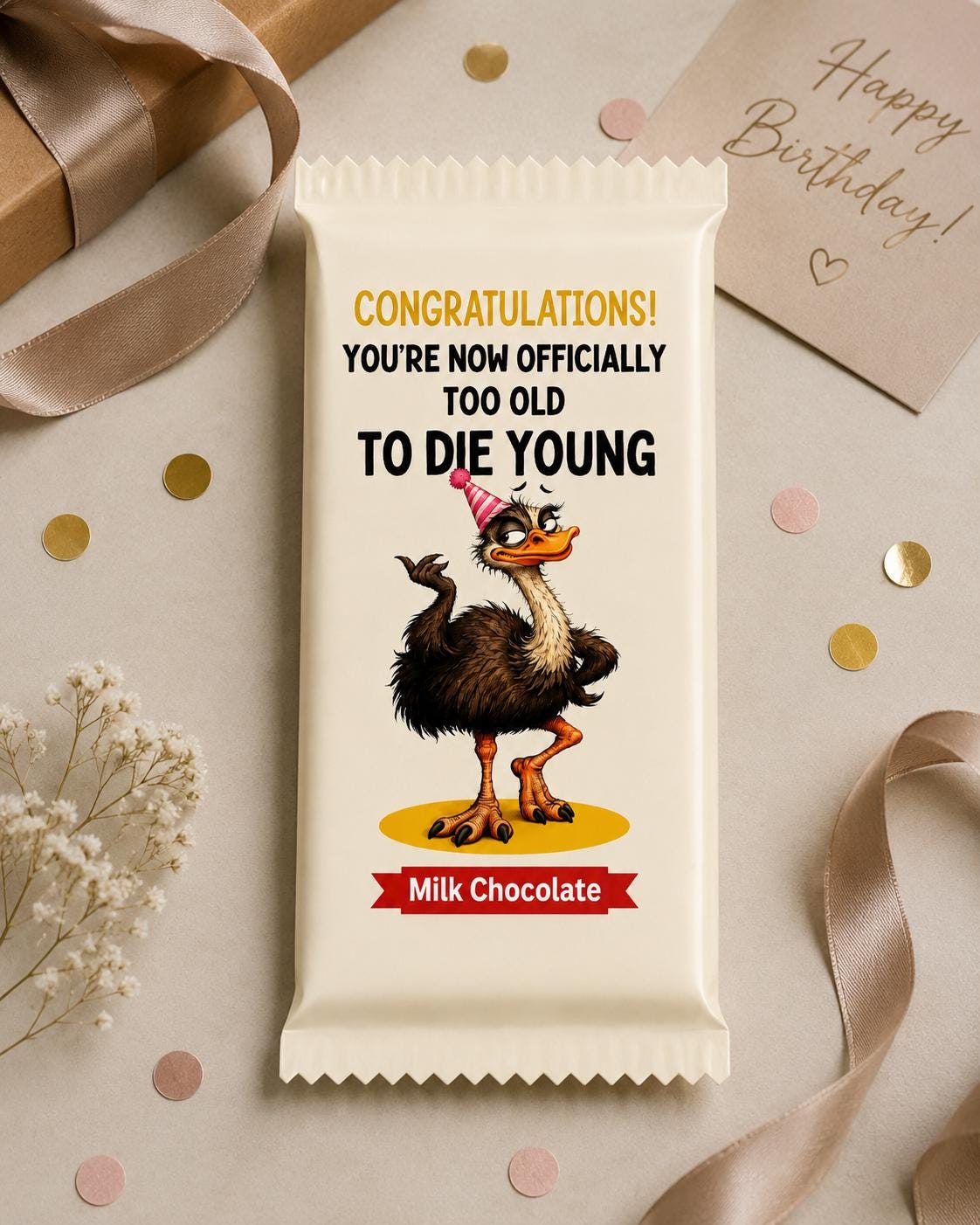 Funny Birthday Chocolate Bar, Too Old to Die Young Gift, Novelty Birthday Gift for Him or Her, Funny Adult Birthday Present