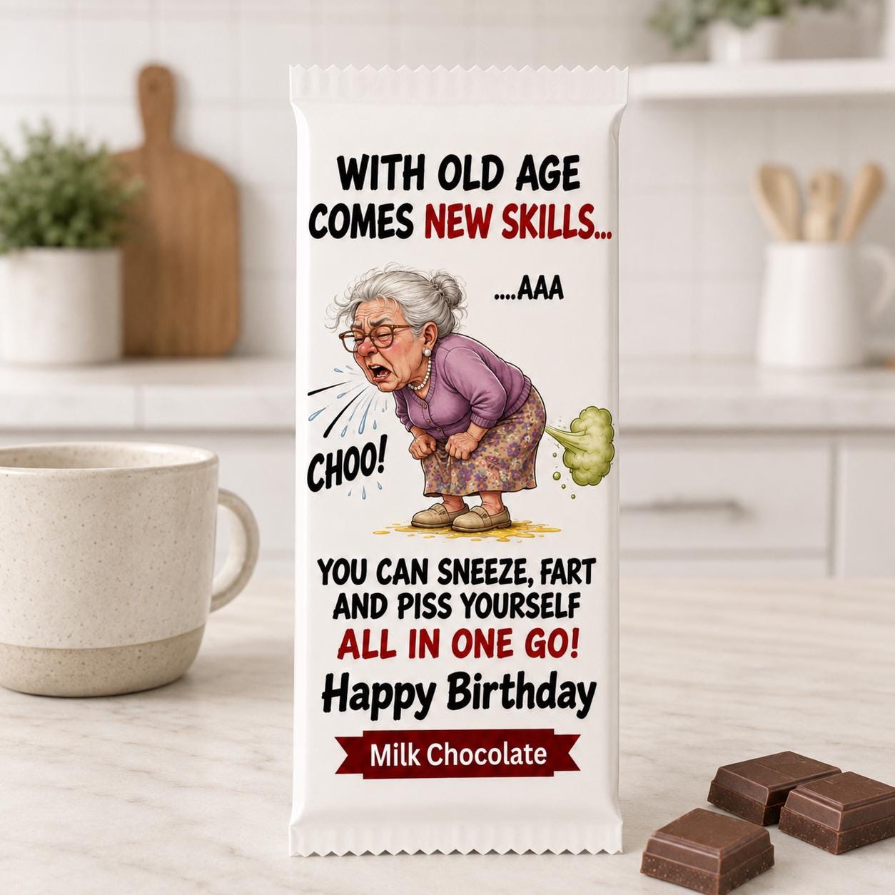 Rude Birthday Gift for women, Old Fart Gag Gift Chocolate Bar, Funny 50th 60th 70th Birthday Present for Mum Grandma Crude Novelty candy