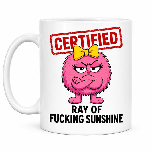 Funny Rude Coffee Mug | Ray of F*! cking Sunshine | Novelty Gift | Pink Character Mug | Office Mug | Coworker Gift | Sarcastic Mug