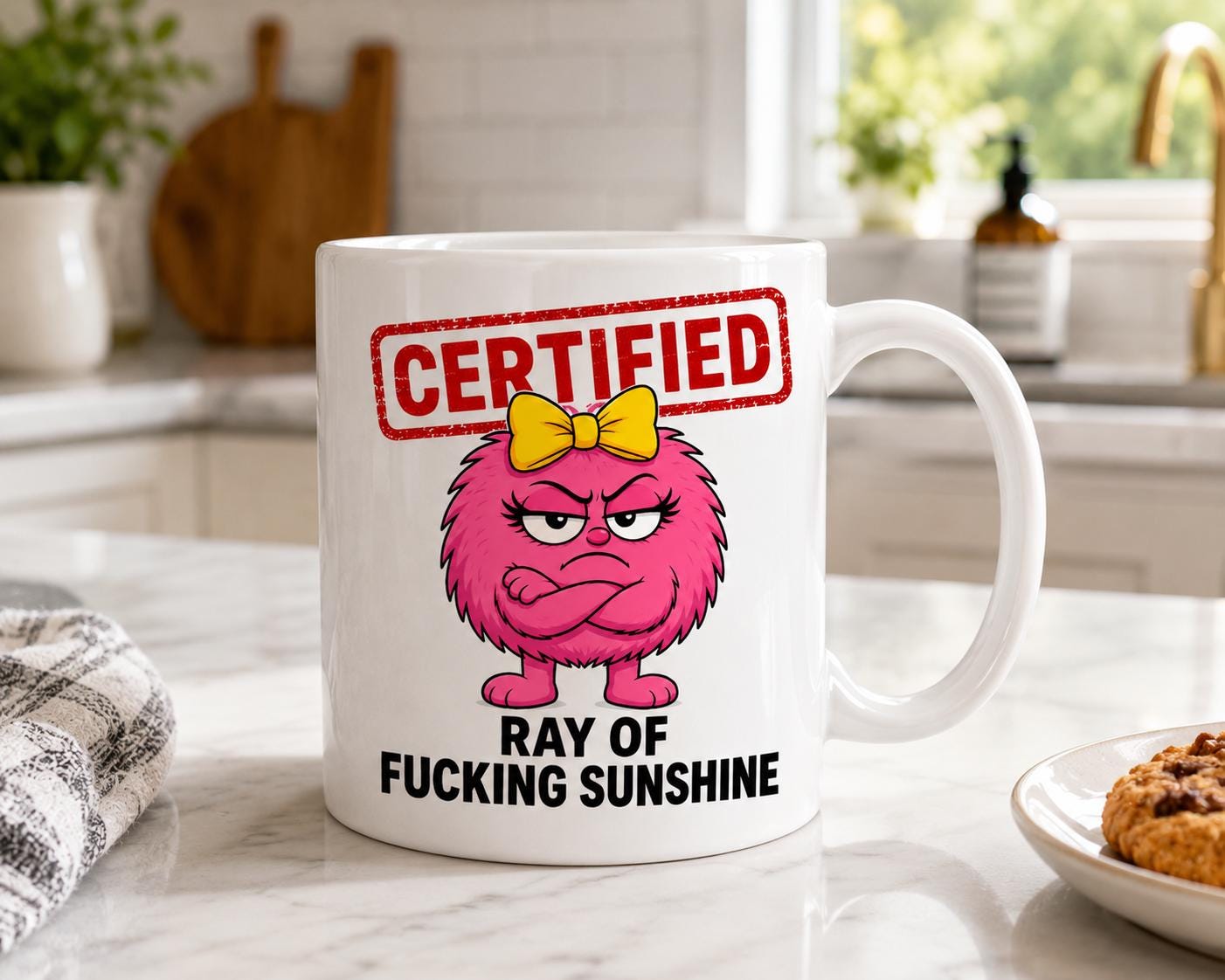 Funny Rude Coffee Mug | Ray of F*! cking Sunshine | Novelty Gift | Pink Character Mug | Office Mug | Coworker Gift | Sarcastic Mug