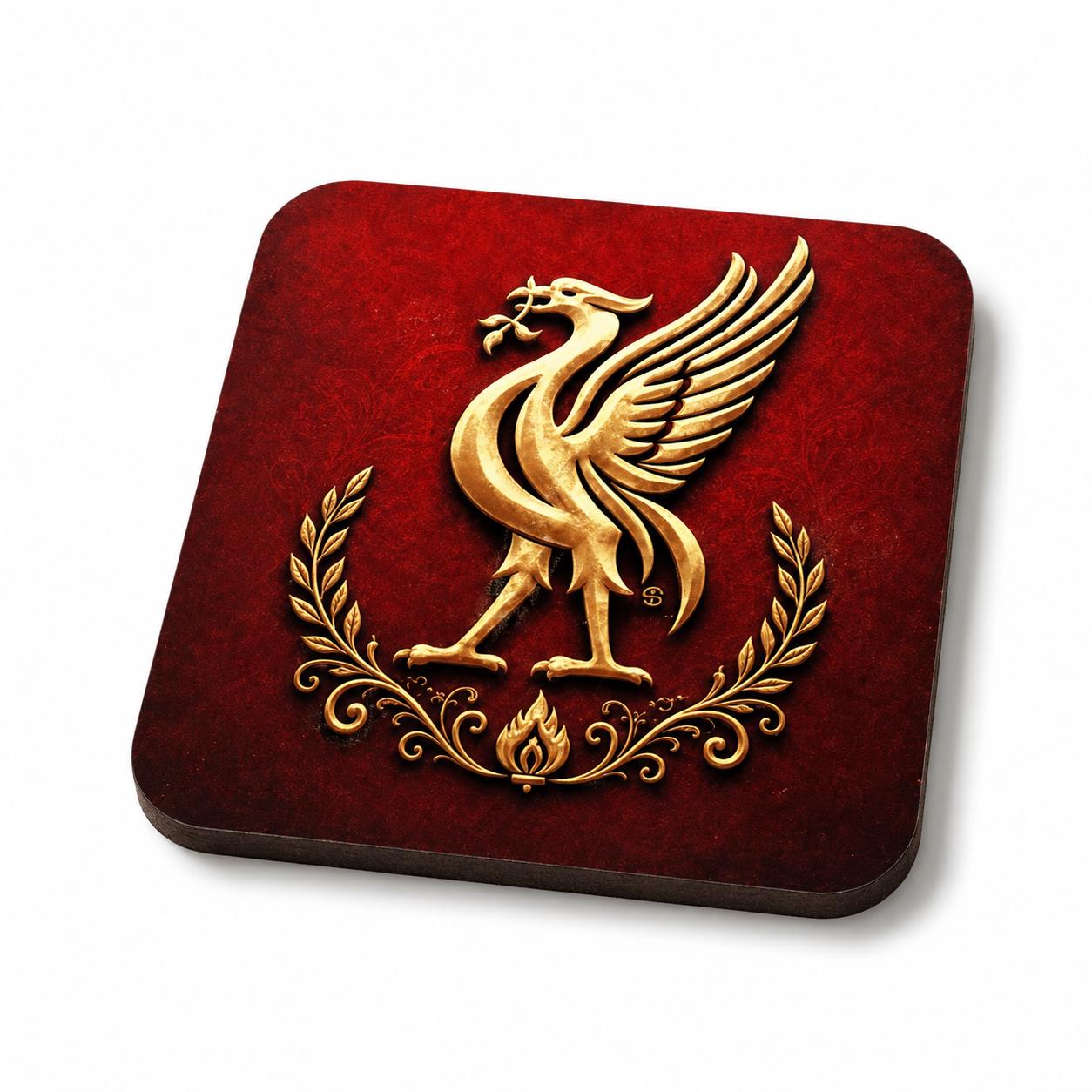 Liverpool Football Coaster Set of 4, Anfield Liver Bird and Stadium and shirt Designs