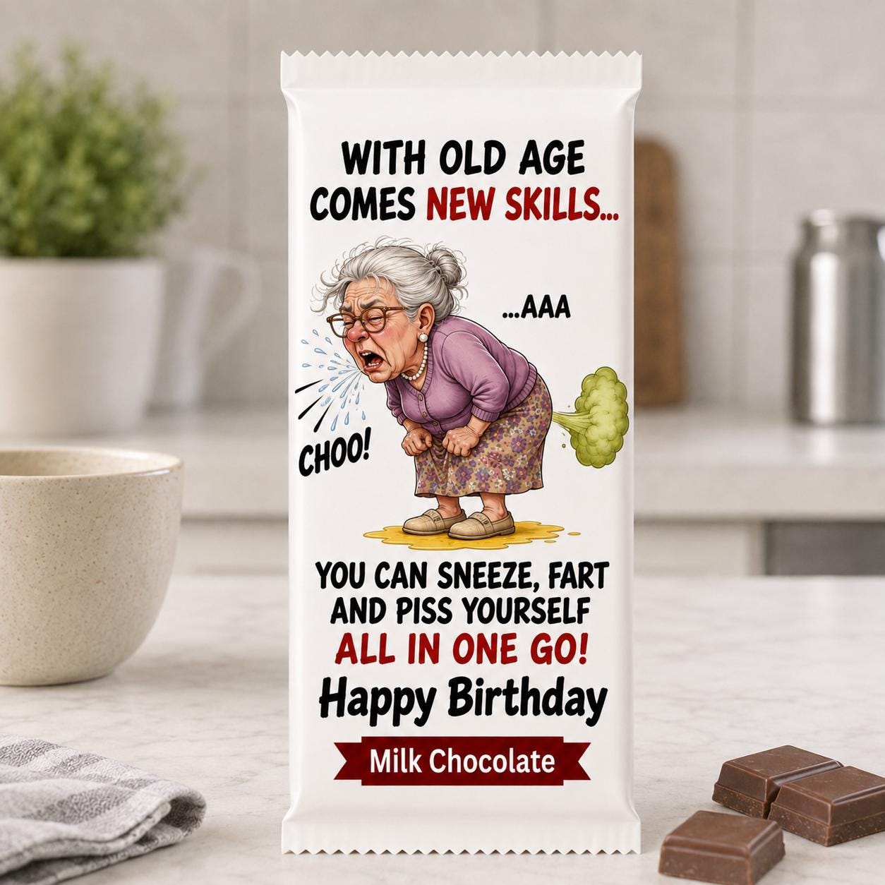 Rude Birthday Gift for women, Old Fart Gag Gift Chocolate Bar, Funny 50th 60th 70th Birthday Present for Mum Grandma Crude Novelty candy