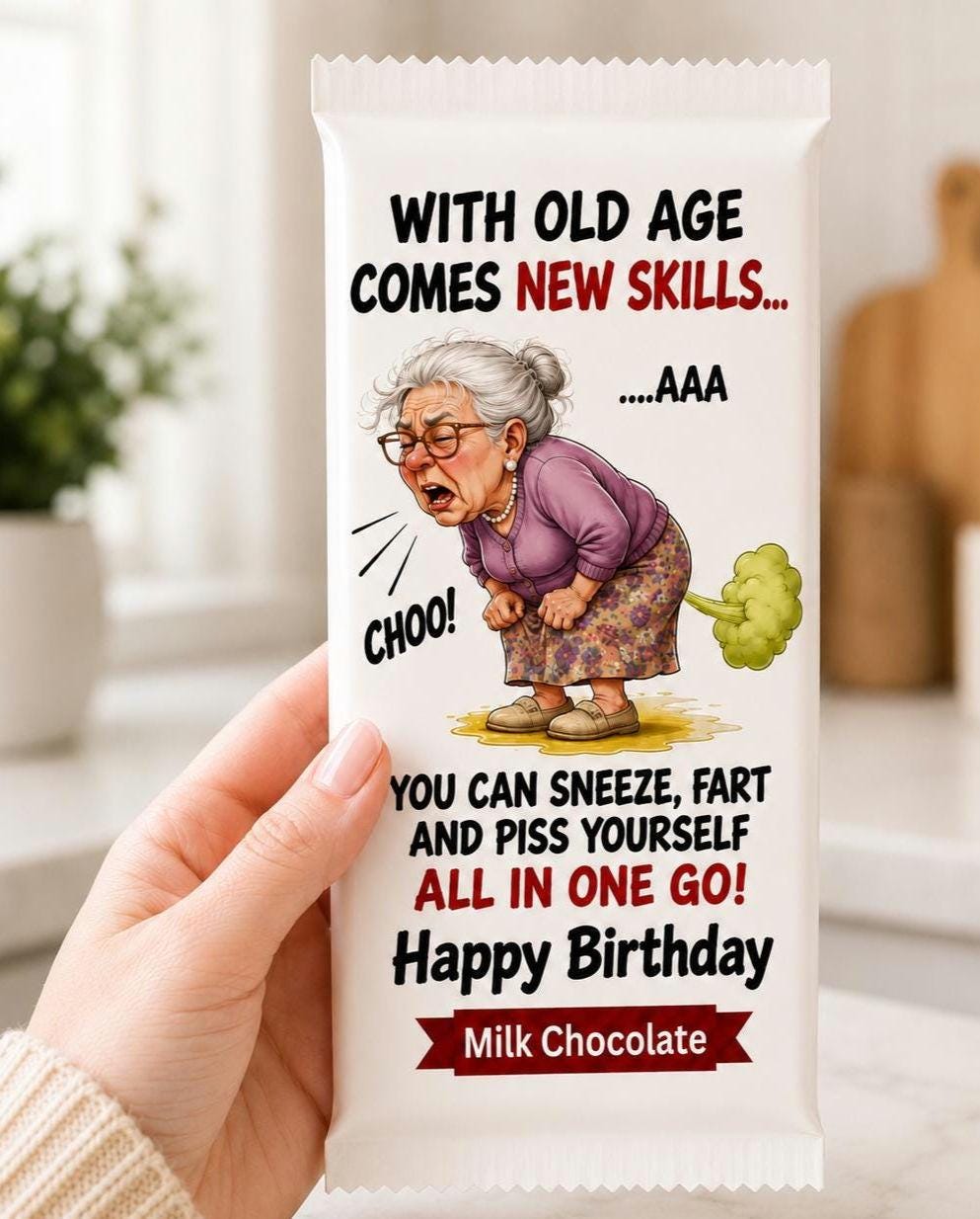 Rude Birthday Gift for women, Old Fart Gag Gift Chocolate Bar, Funny 50th 60th 70th Birthday Present for Mum Grandma Crude Novelty candy