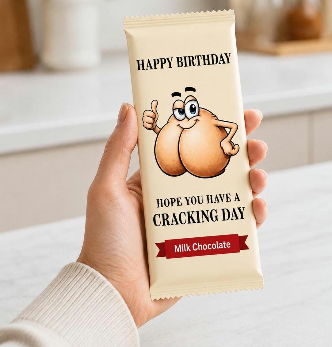 Funny Birthday Chocolate Bar, Rude Novelty Gift for Him Her, Bestie Friend Joke Present, Cheeky Chocolate Wrapper, Cracking Day Milk Choc