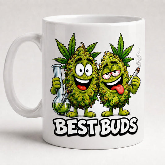 Best Buds Mug, Funny Stoner Gift For Friends, Cannabis Weed Coffee Cup, Novelty 420 Birthday Present, Secret Santa  gift