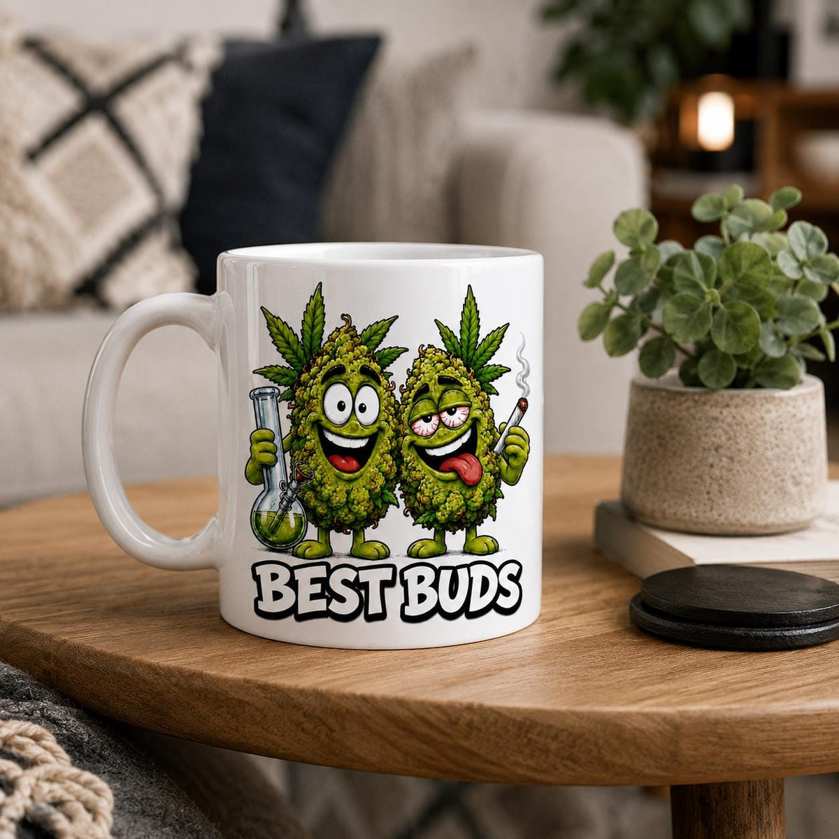 Best Buds Mug, Funny Stoner Gift For Friends, Cannabis Weed Coffee Cup, Novelty 420 Birthday Present, Joke Gag Gift.
