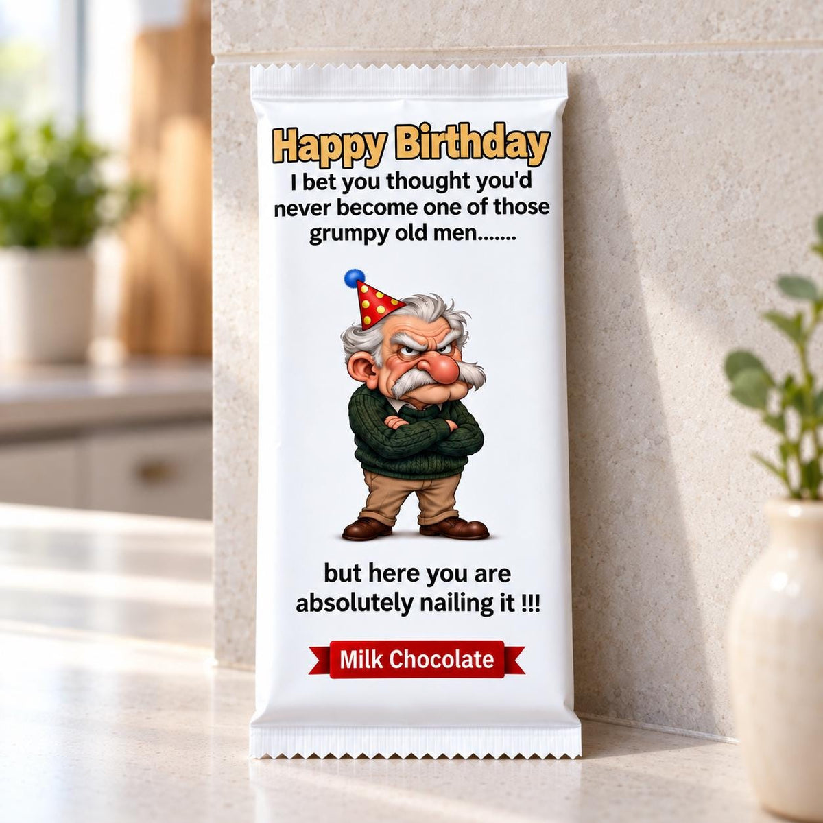 Rude grumpy old man chocolate bar for a 50th, 60th or 70th birthday