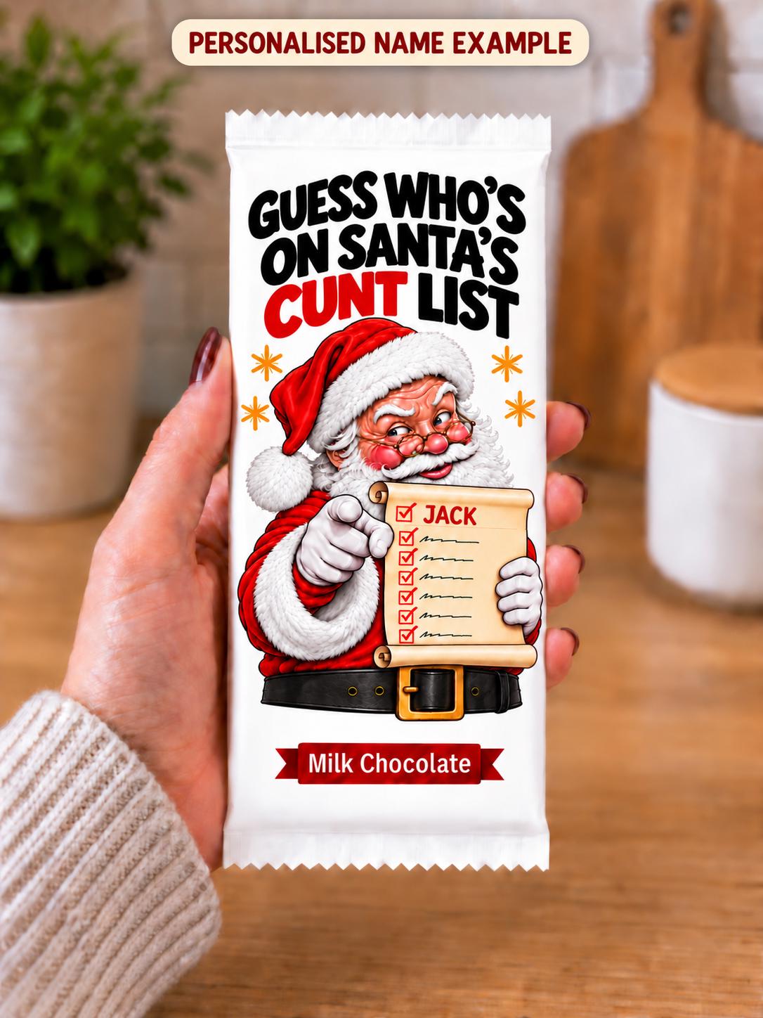 Personalised Santa Naughty List Chocolate Bar With Name Added To His List