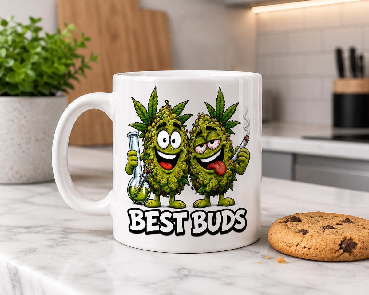 Best Buds Mug, Funny Stoner Gift For Friends, Cannabis Weed Coffee Cup, Novelty 420  Stocking Filler, Joke Gag Gift.
