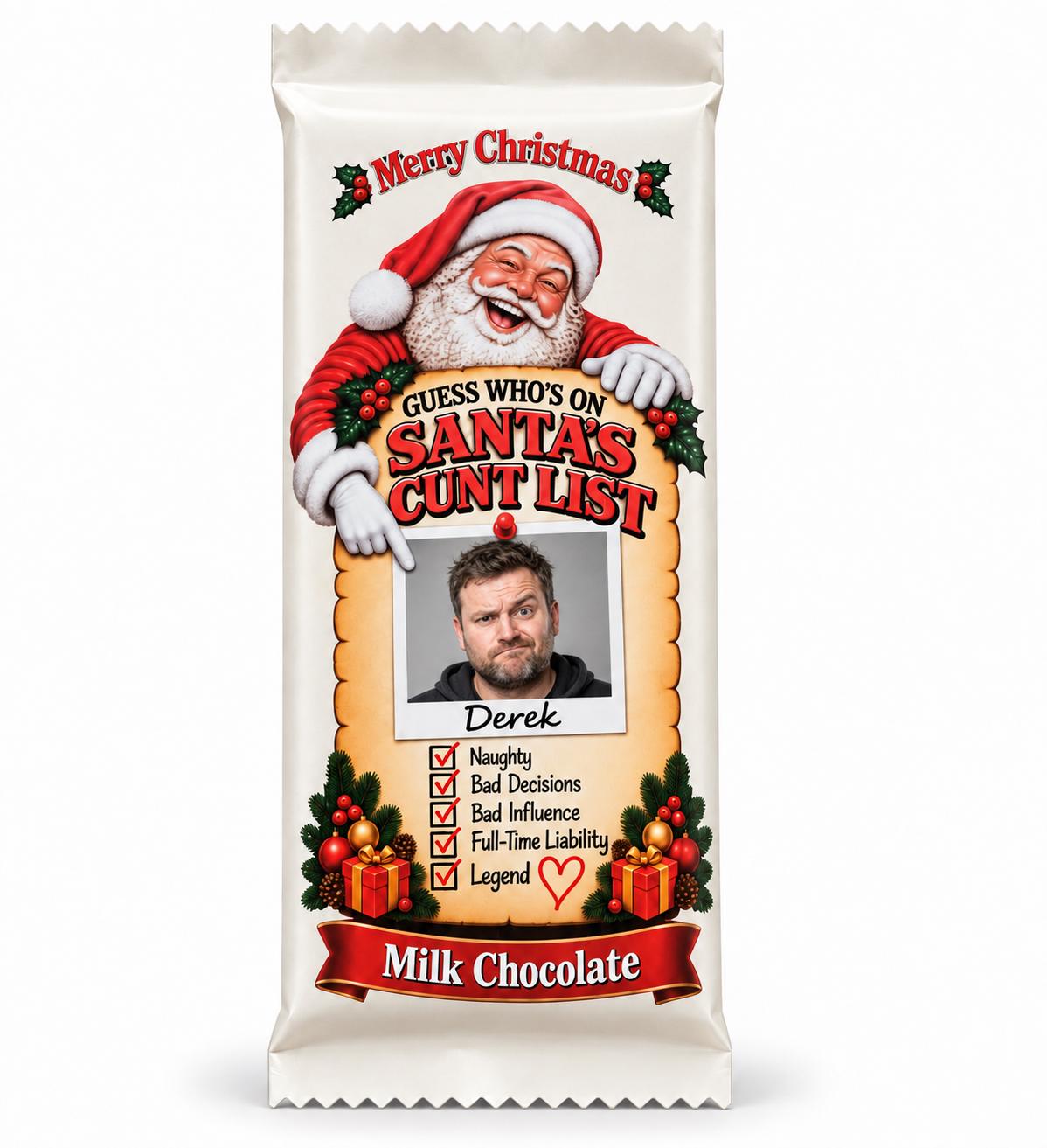 Personalised Christmas Chocolate Bar With Photo & Name, Funny Rude Secret Santa Gift, Adult Stocking Filler, Novelty Xmas Gift