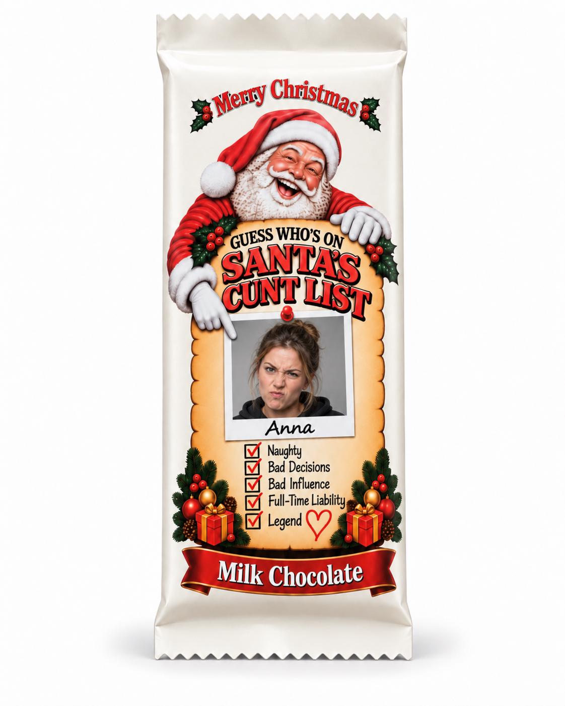 Personalised Christmas Chocolate Bar With Photo & Name, Funny Rude Secret Santa Gift, Adult Stocking Filler, Novelty Xmas Gift