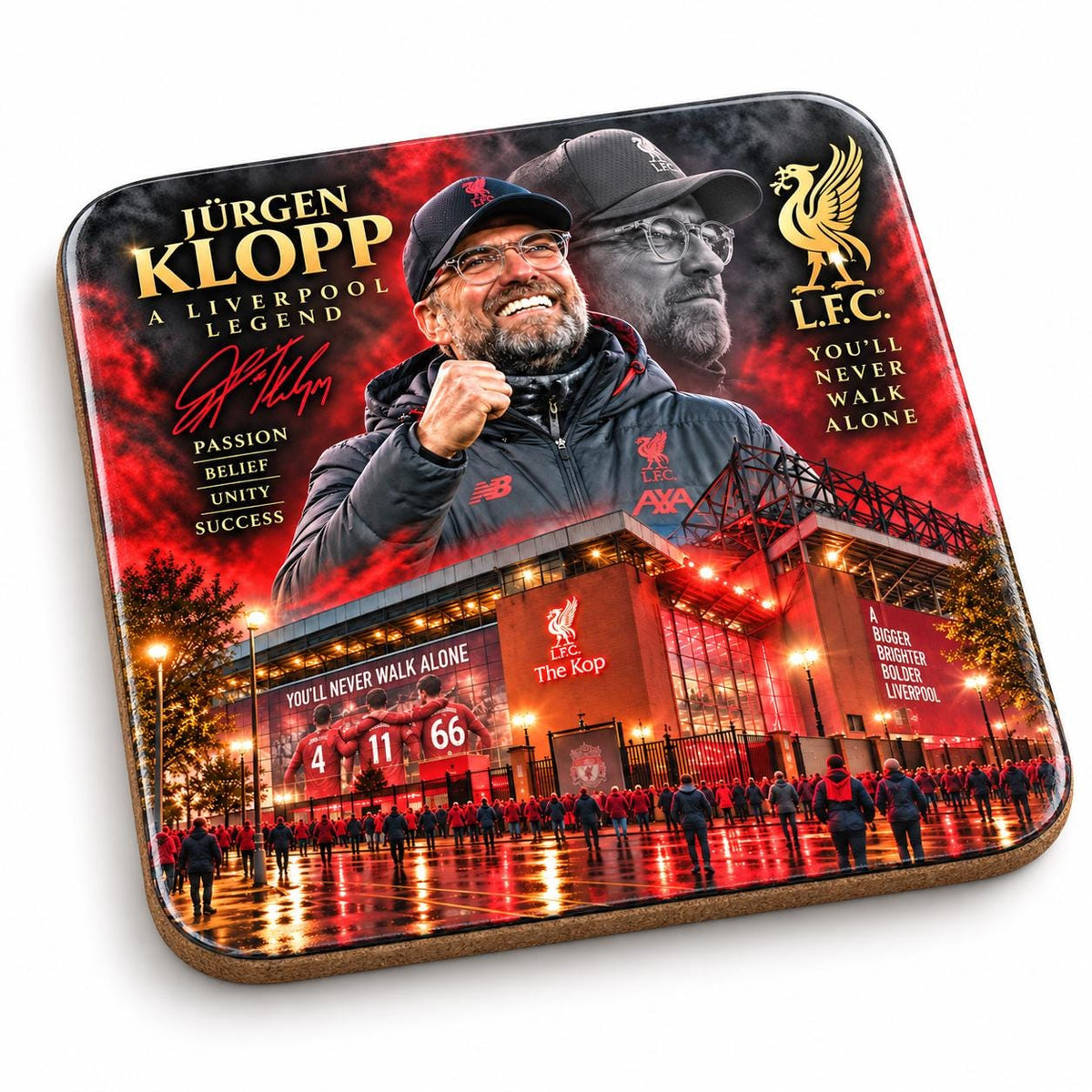 Liverpool Football Gift Coasters Set of 4, LFC Anfield Stadium Drink Coasters, Jürgen Klopp Fan Merch, Soccer Man Cave Decor, Gifts for Him