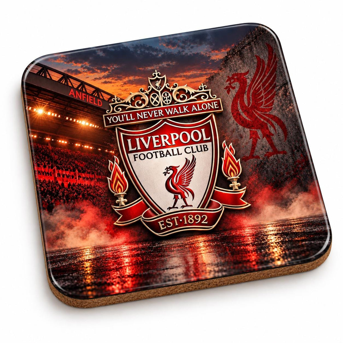 Liverpool Football Gift Coasters Set of 4, LFC Anfield Stadium Drink Coasters, Jürgen Klopp Fan Merch, Soccer Man Cave Decor, Gifts for Him