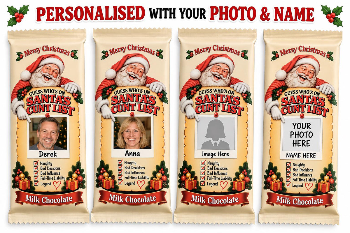 Personalised Christmas Chocolate Bar With Photo & Name, Funny Rude Secret Santa Gift, Adult Stocking Filler, Novelty Xmas Gift