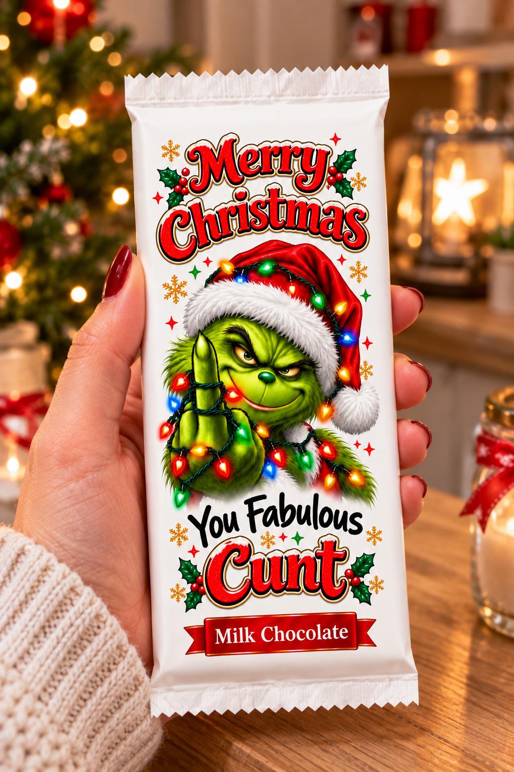 Funny Christmas Chocolate Bar, Grinch Novelty Joke Gift | Rude Secret Santa Present for Friends, Swear Word Stocking Stiller, Xmas Sweets