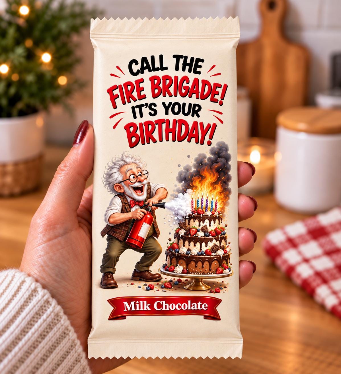 Funny Birthday Chocolate Bar Gift, Novelty Joke Fire Brigade Present, Cheeky Milestone Birthday Gag Gift for Dad Husband Grandad