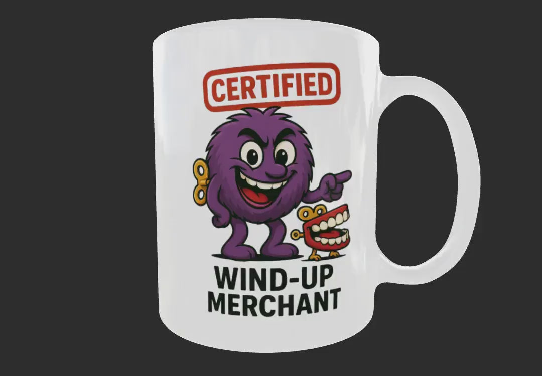 Wind-Up Merchant Cartoon Mug, Prank Gift for men