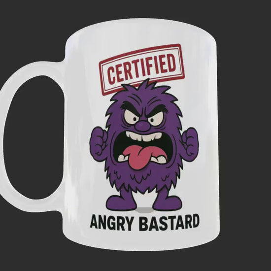 Angry Bas*ard Mug – Funny Rude Cartoon Coffee Cup for Moody, Grumpy Men.