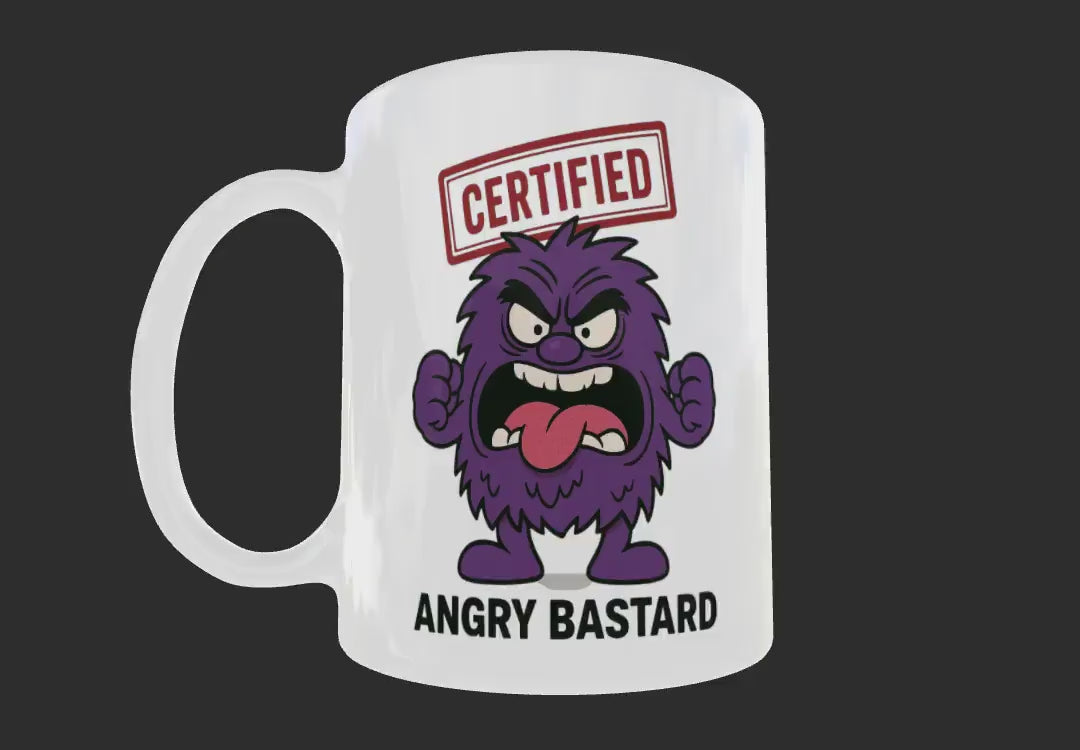 Angry Bas*ard Mug – Funny Rude Cartoon Coffee Cup for Moody, Grumpy Men.