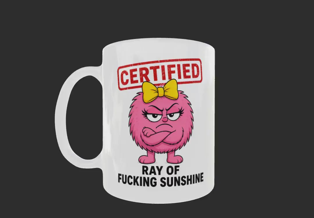 Funny Rude Coffee Mug | Ray of F*! cking Sunshine | Novelty Gift | Pink Character Mug | Office Mug | Coworker Gift | Sarcastic Mug