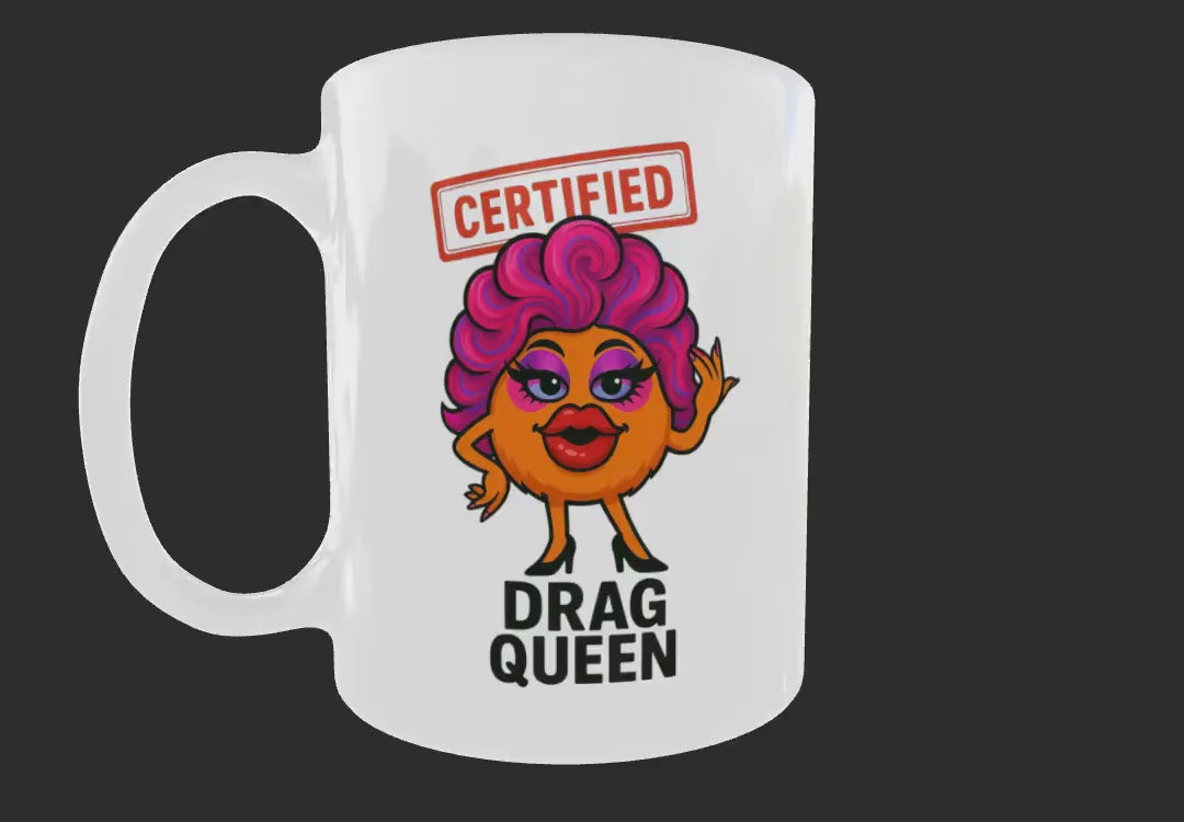 Video showing the Certified Drag Queen mug design from different angles